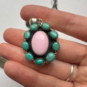 Pink Conch and Turquoise Pendant Necklace
